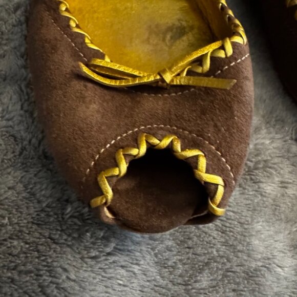Authenticated Prada Peep Toe Ballet Flats Brown & Gold Size 39.5 / US 9.5 - Picture 7 of 16